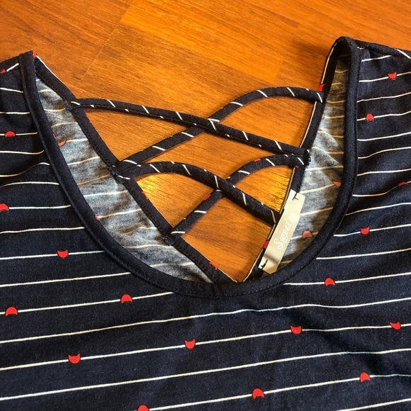 Sweet Rain Cat Face Tank Top. 3X. Dark blue, red and white. - Picture 3 of 9